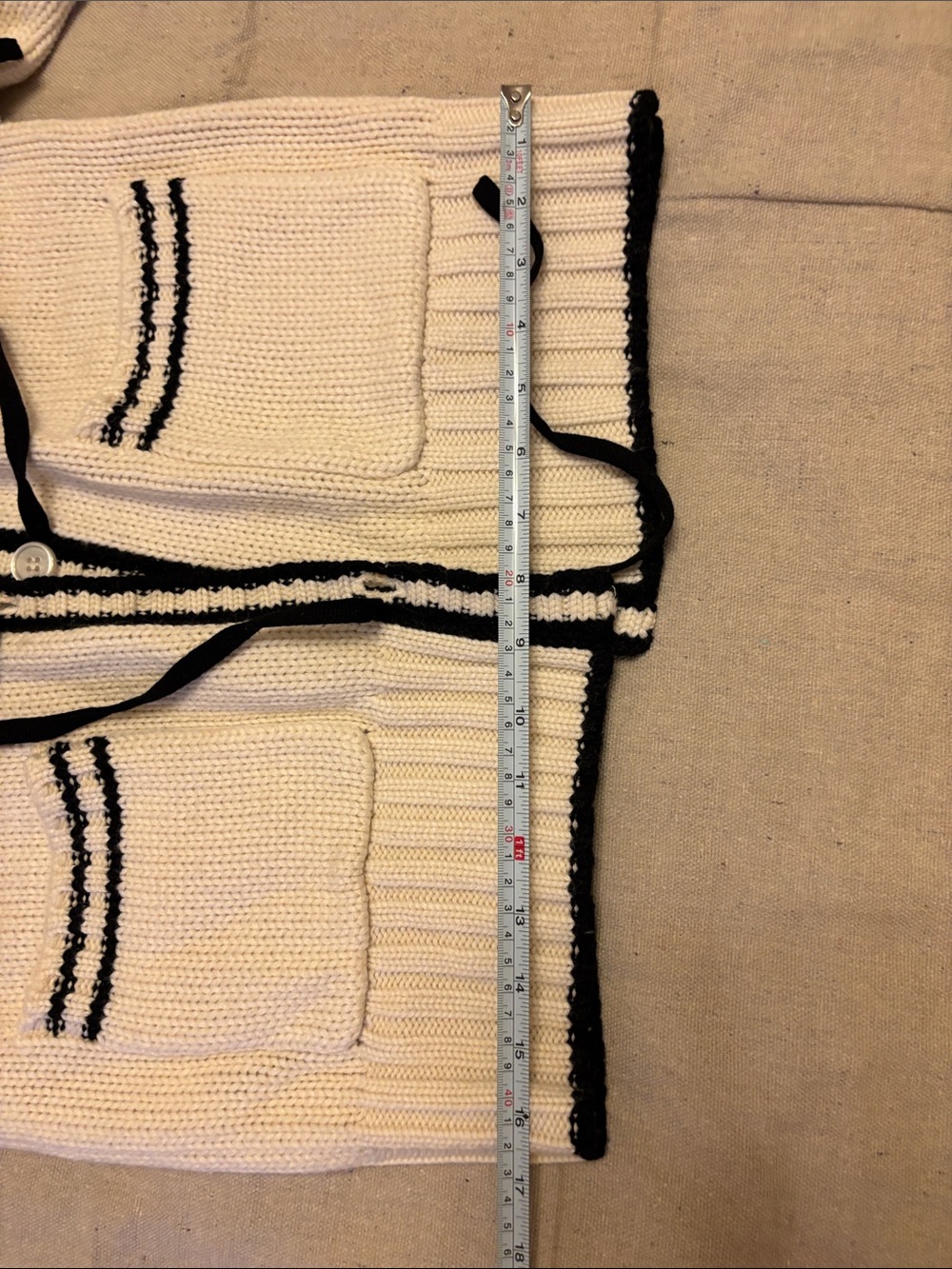 For Love & Lemons Marina Cream Knit Sailor Cardigan with Black Trim XS - Picture 13 of 15